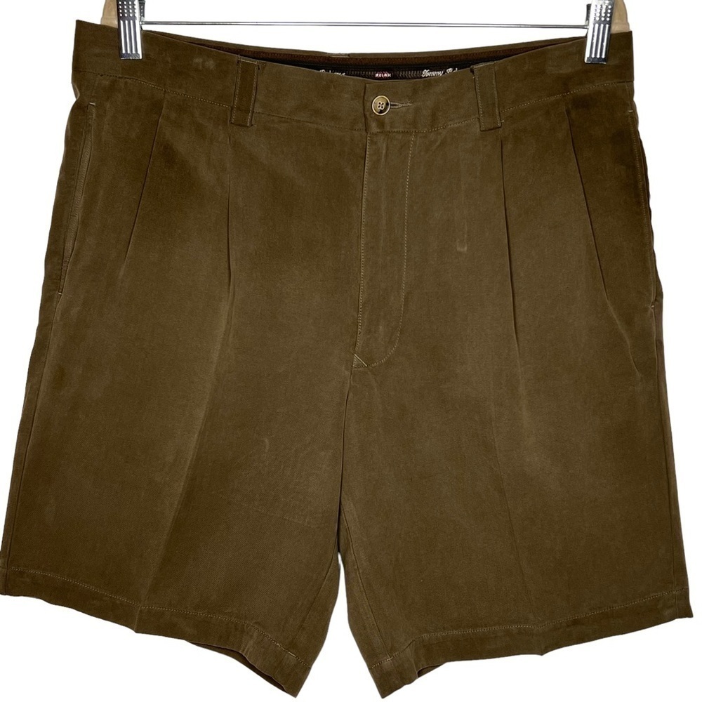 Tommy Bahama Mens Silk Flat Front Shorts Size 33 Olive Green